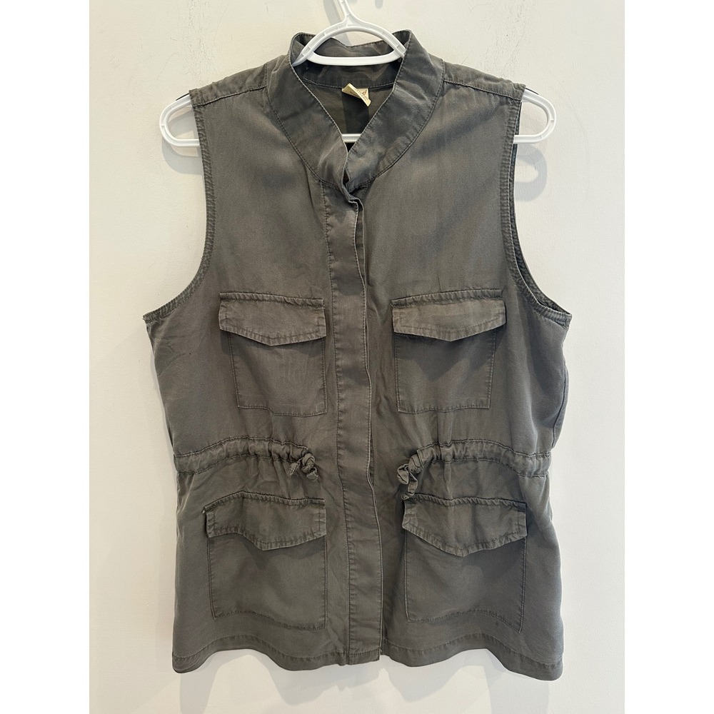 Faded Glory Women Utility Vest Army Green Lyocell Drawstring Pockets L 12-14